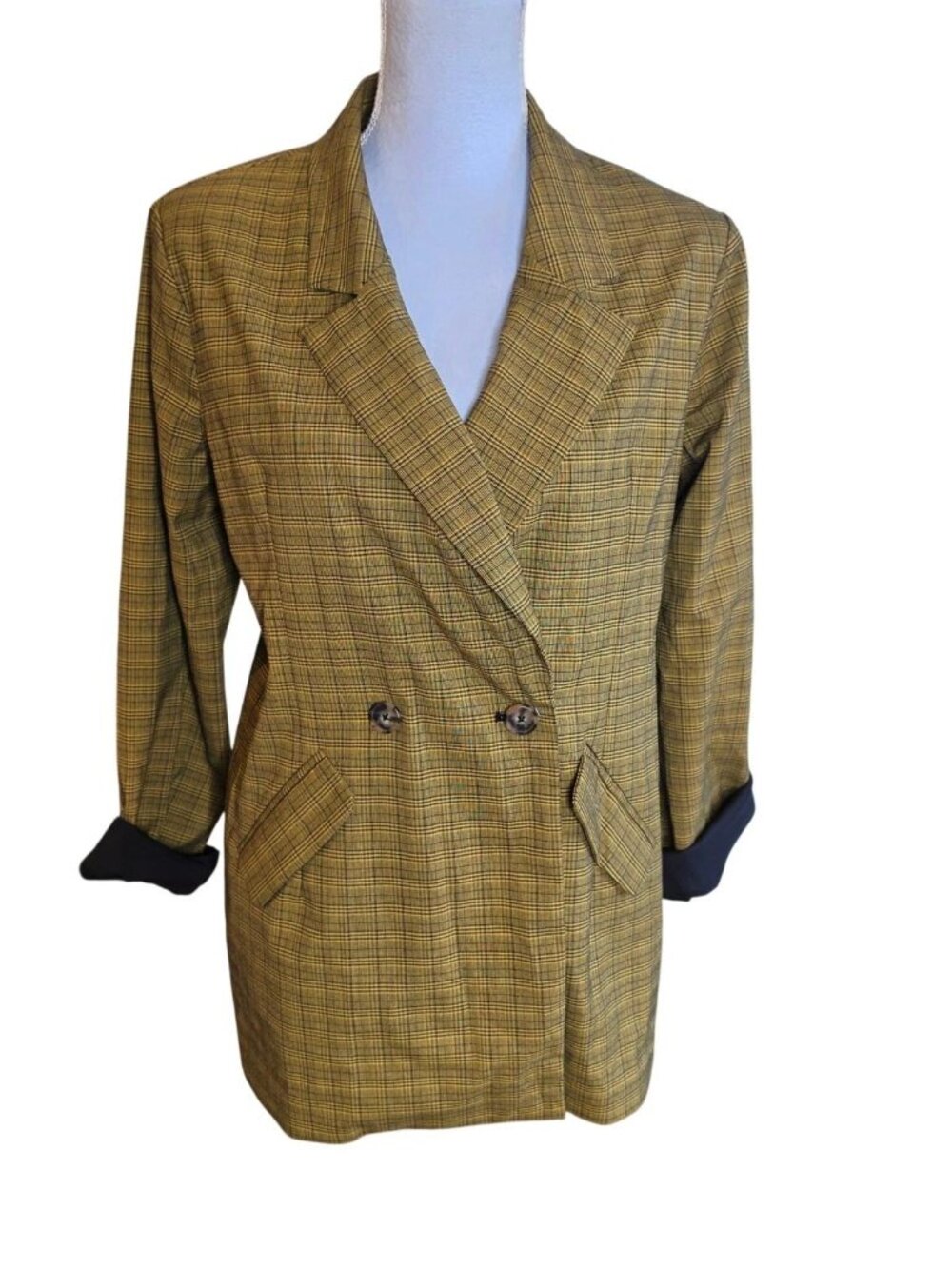 L'Academie M Mustard Check Double Breasted Blazer Dark Academia Preppy Revolve